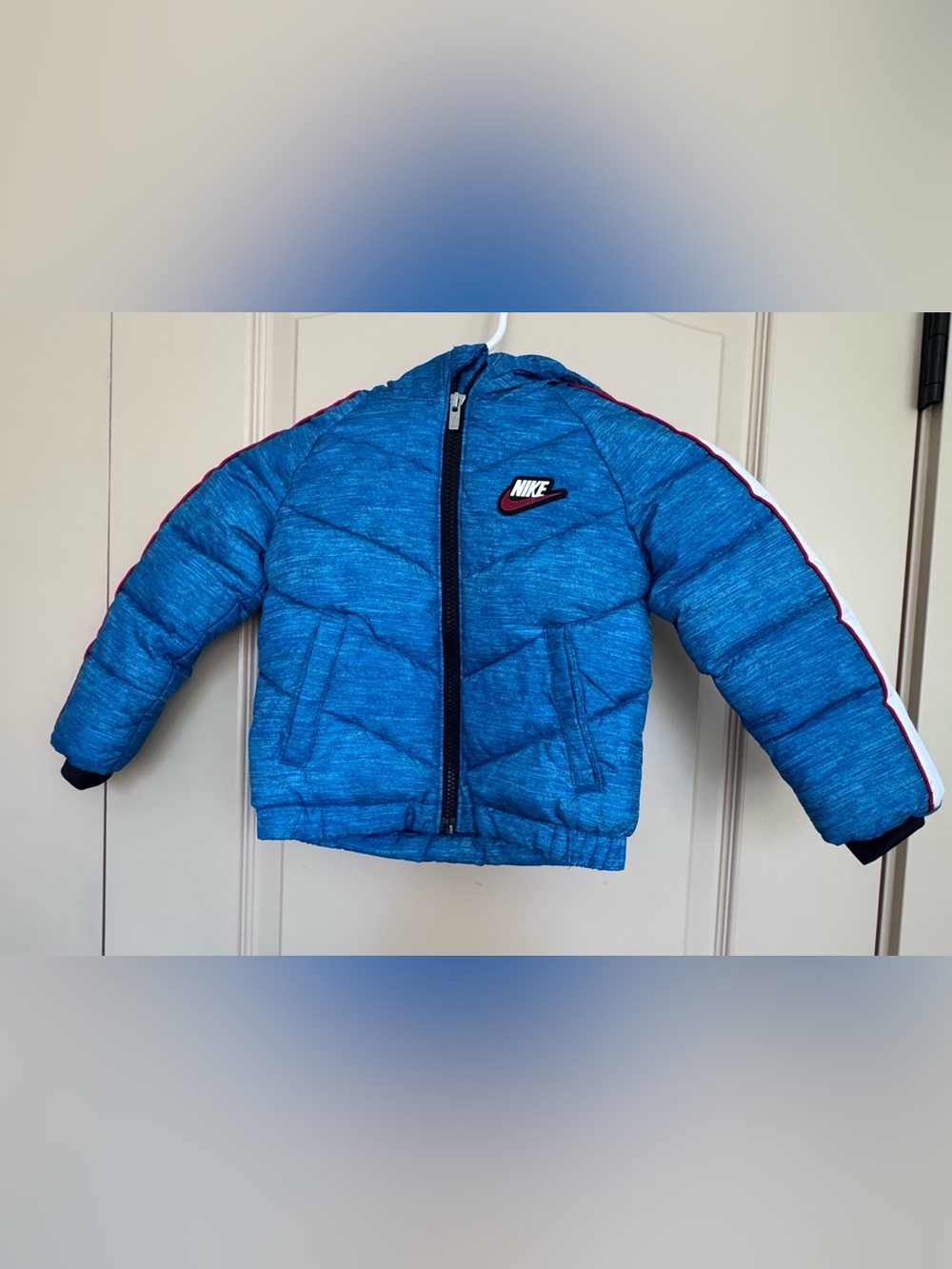 Nike Kids Blue Insulated Puffer Jacket with Stripe Detail